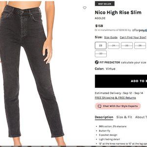 Agolde Nico High Rise Slim Jean size 30 NTW